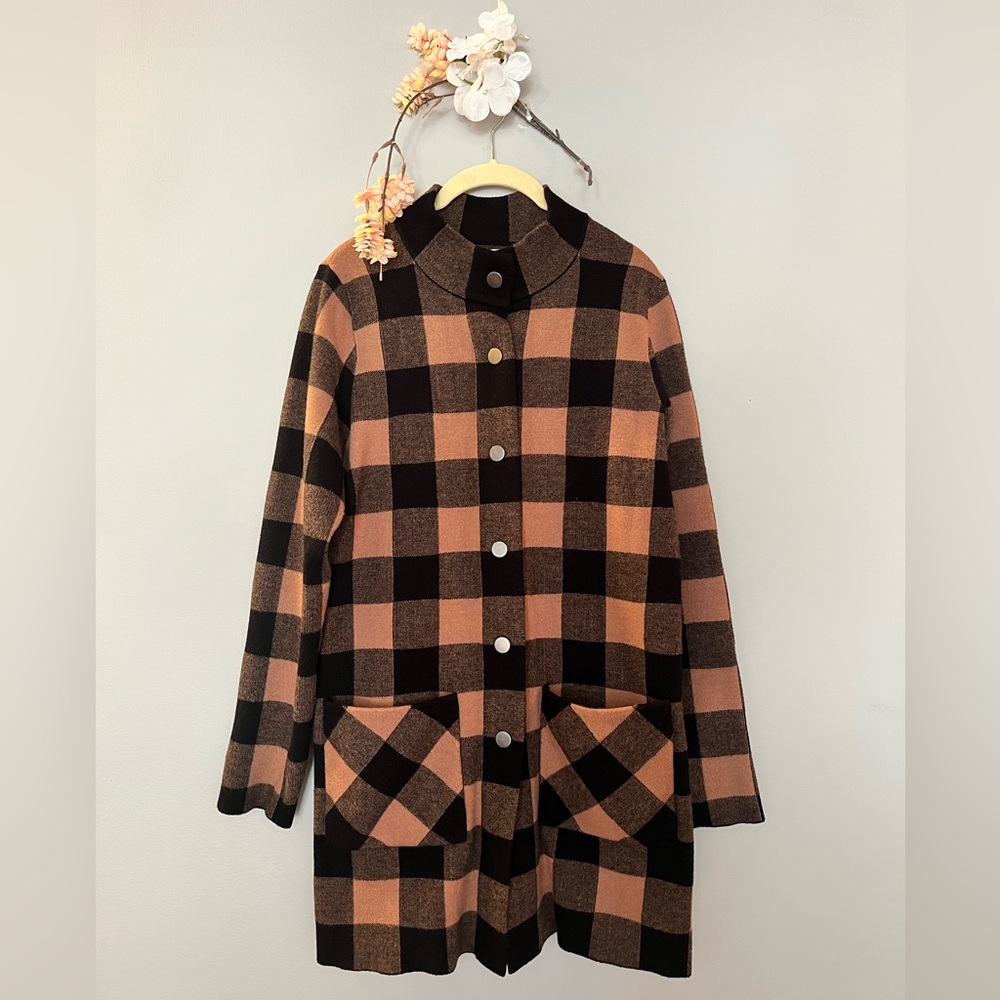 Max Studio | Plaid | Black & Tan | Textured Jacket | Plaid Sweater